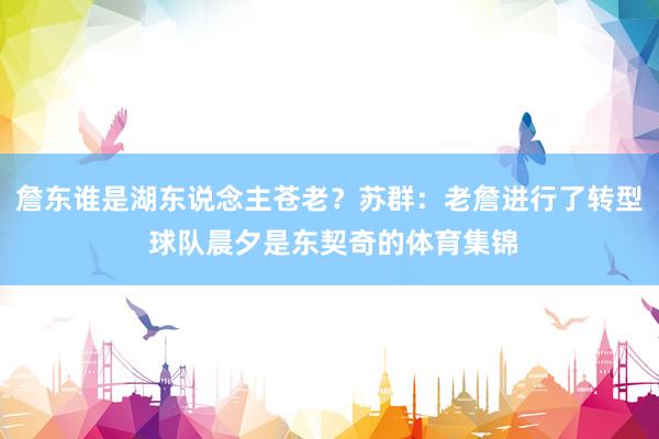 詹东谁是湖东说念主苍老？苏群：老詹进行了转型 球队晨夕是东契奇的体育集锦