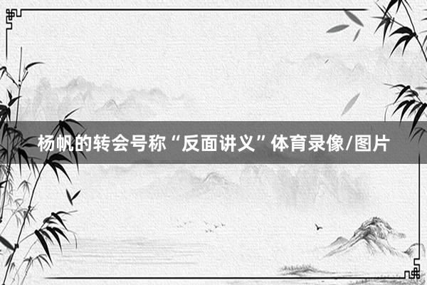 杨帆的转会号称“反面讲义”体育录像/图片