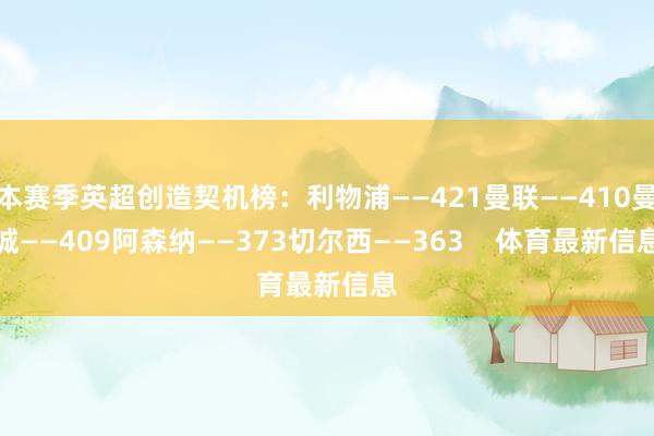 本赛季英超创造契机榜：利物浦——421曼联——410曼城——409阿森纳——373切尔西——363    体育最新信息